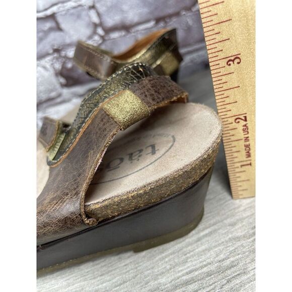 Taos Gold Brown Leather Ankle Strap Cork Wedge Sandals Women Sz 42EU/11M US - Picture 9 of 16